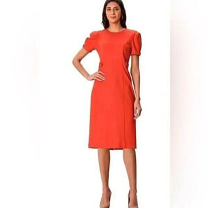 eShakti NWOT plus 1x red ponte tab waist dress